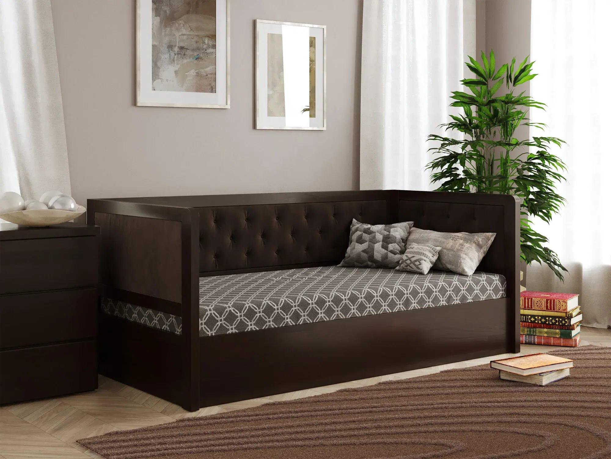 Кровать подростковая Arbor Drev Немо Люкс М с подъемным механизмом и ламелями бук Лагуна 80х190 см Темный орех/Темно-коричневый (51497)