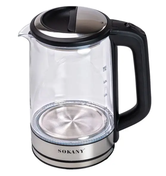 Електрочайник скляний Sokany SK-09013 дисковий 2,5 л Сталевий - фото 3