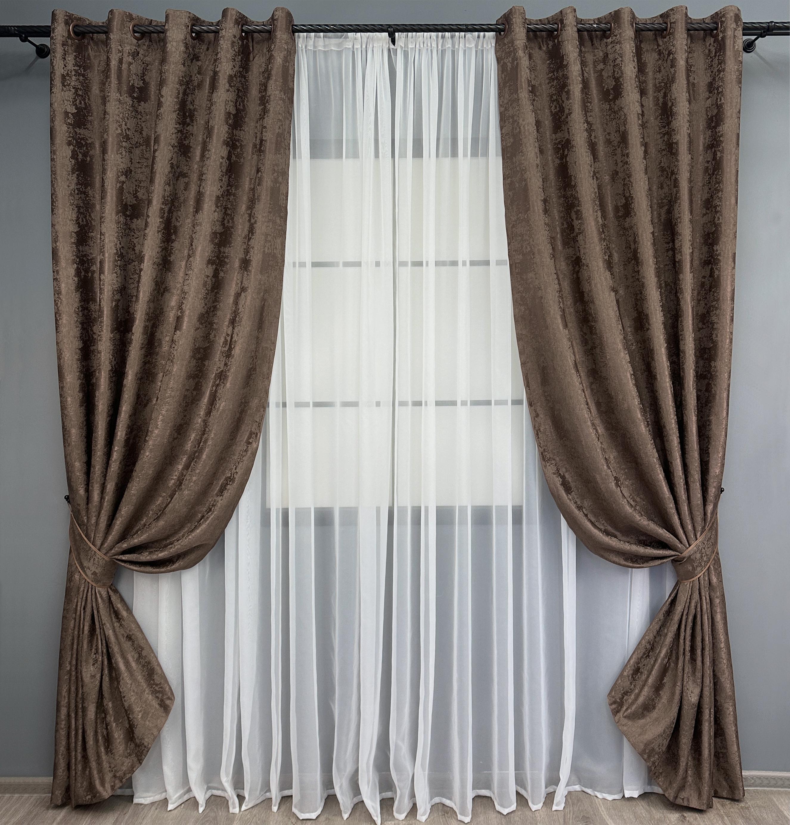 Комплект штор на люверсах VR-Textil Жакард Sultan XO №1557ш 150х250 см 2 шт. Коричневий (37-0252) Комплект штор на люверсах VR-Textil Жакард Sultan XO №1557ш 150х250 см 2 шт. Коричневий (37-0252)
