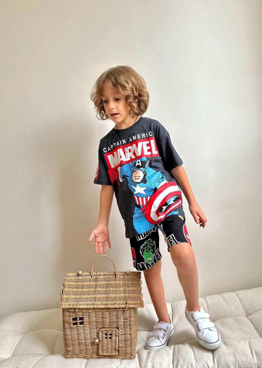 Костюм літній для хлопчика футболка/шорти Wiki boom kids Marvel 110-116 см Чорний (26467672) - фото 3