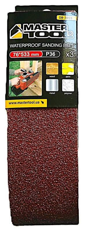 Стрічка шліфувальна MasterTool зерно 36 3 шт. 76х533 мм (08-3403)