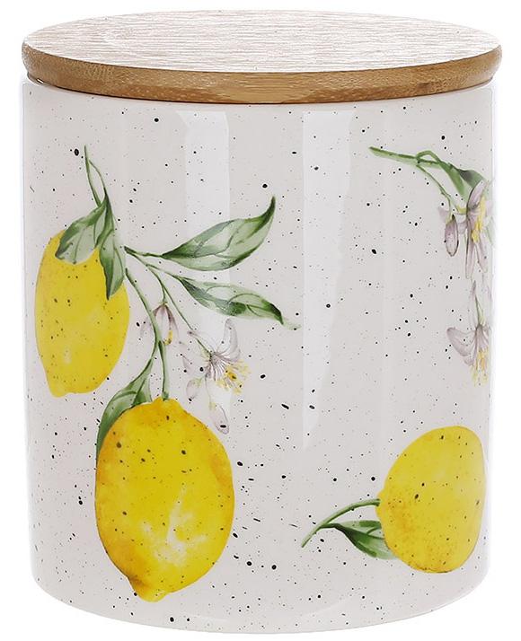 Банка Сочные лимоны для хранения сыпучих продуктов с деревянной крышкой 450 мл