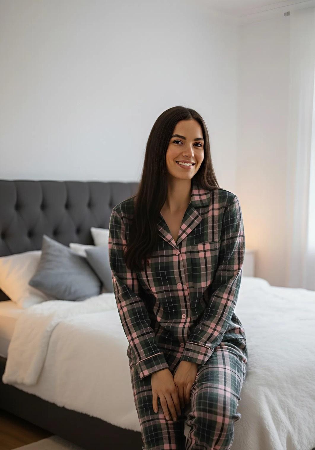 Піжама жіноча COSY у клітинку сорочка/штани 2XL Рожево-сірий (F571P01) - фото 2 Піжама жіноча COSY у клітинку сорочка/штани 2XL Рожево-сірий (F571P01) - фото 2