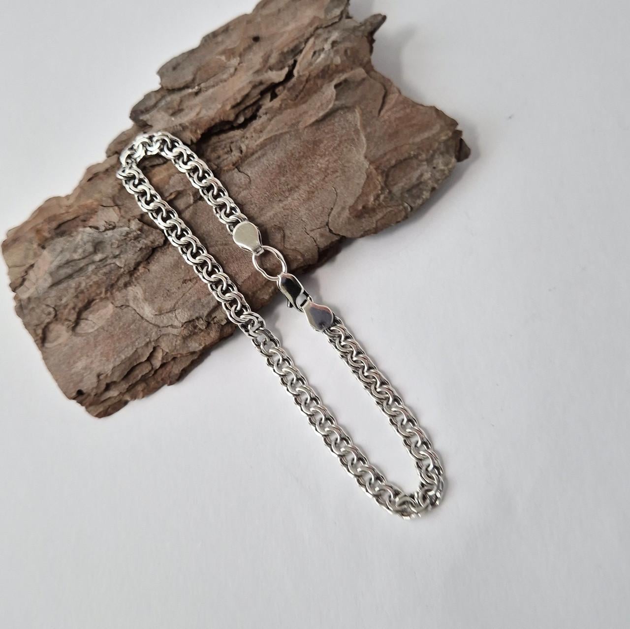 Браслет плоский бисмарк серебро 925 пробы черненное 5,93 г 19 см (б11)