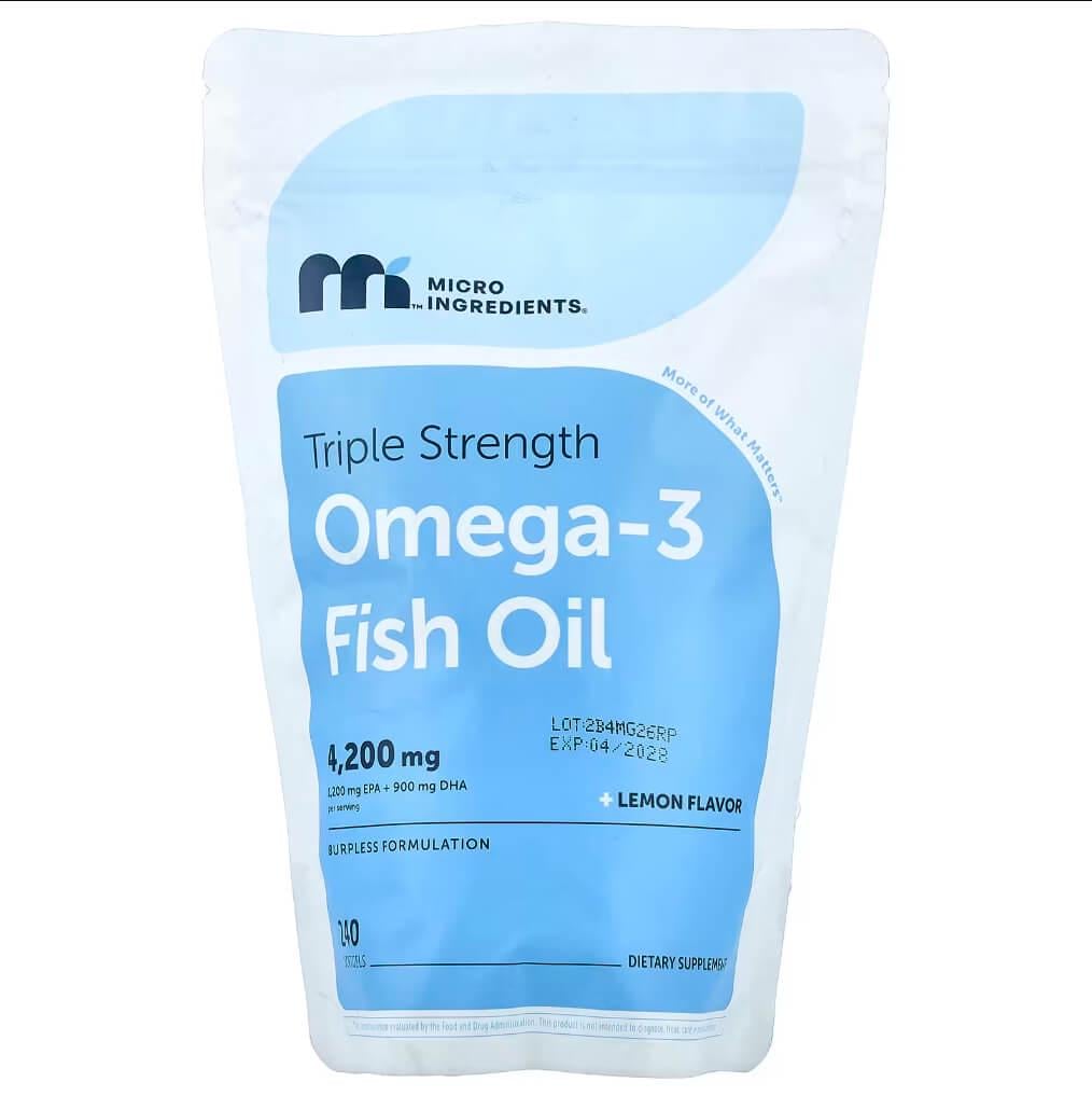 Омега-3 Micro Ingredients Triple Strength Omega-3 Fish Oil Lemon 240 жидких капс. (MII-61606)