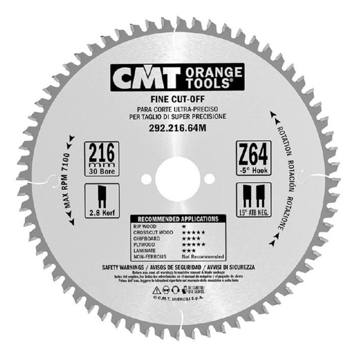 Диск пильний CMT 216х2,8х30 мм Z 64 АТВ фанера дерево ламінат МДФ 292.216.64M (14127)