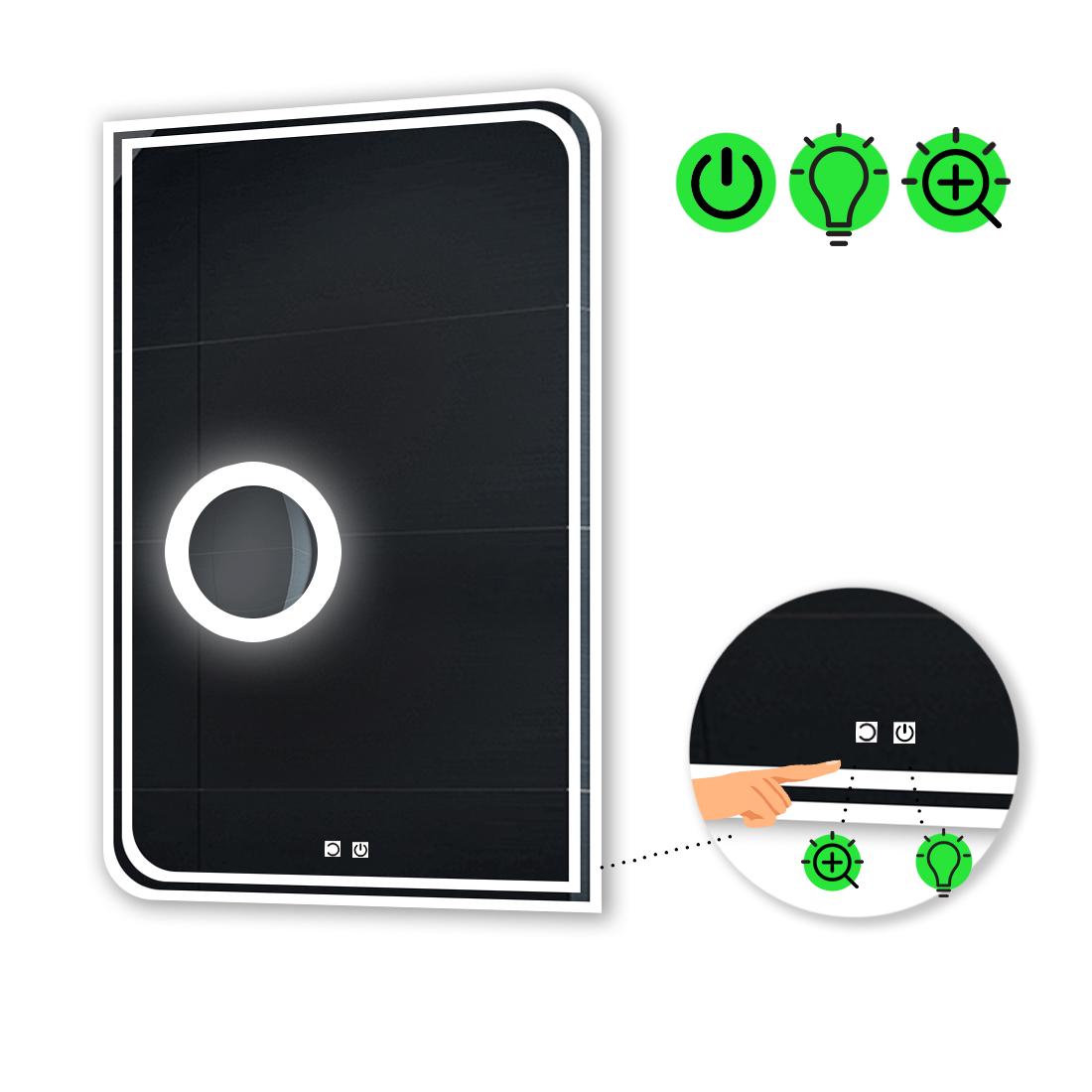 Зеркало с LED подсветкой Federica с двумя сенсорами и линзой с подсветкой 80x60 см (Federica24)