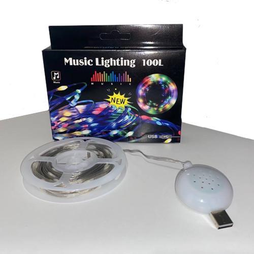 Гирлянда музыкальная с динамиком USB 10 м лампочек 100 шт.