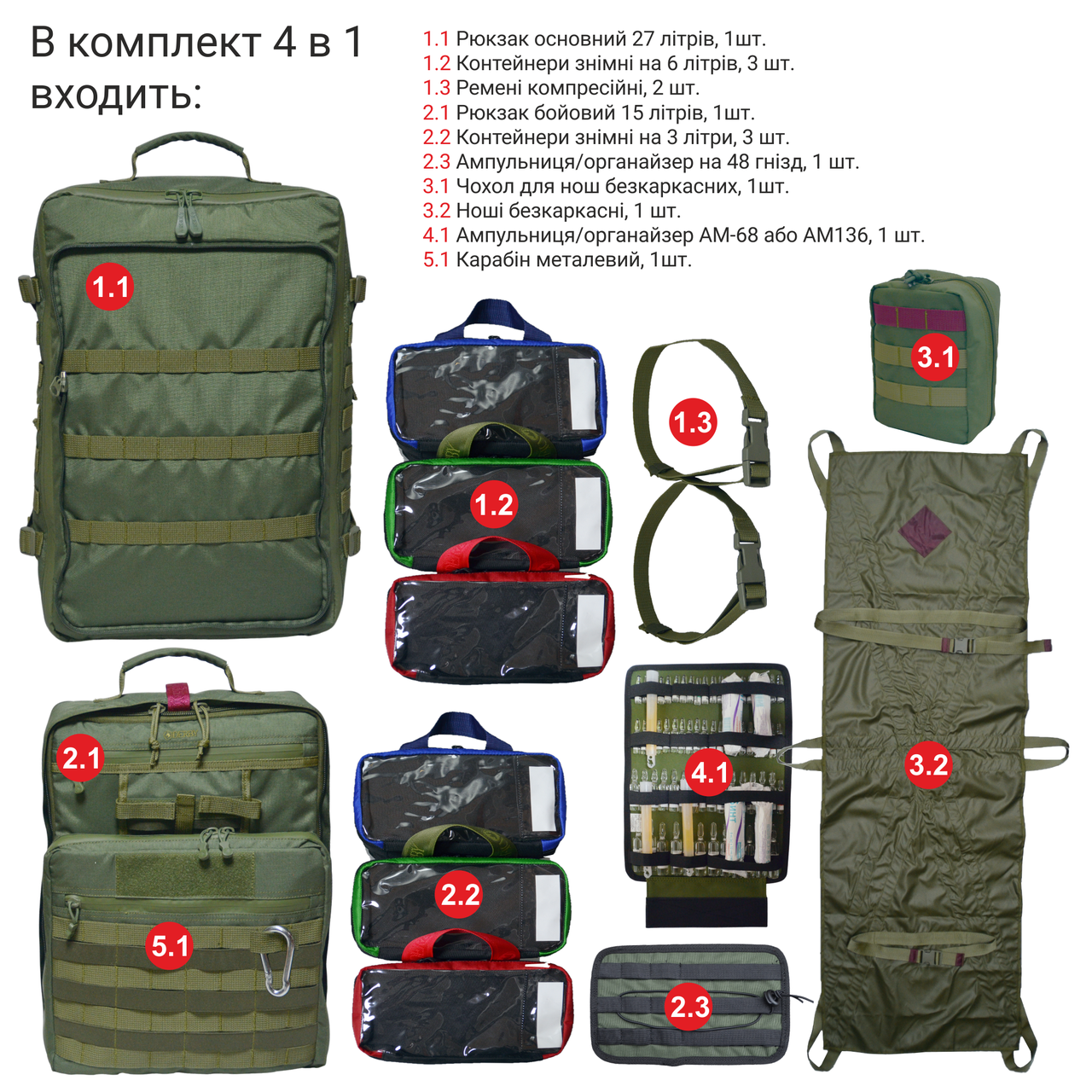 Комплект военного медика Derby SET RBM7-HM2-AM68 рюкзак/ампульница/носители Олива (1990906260) - фото 2 Комплект военного медика Derby SET RBM7-HM2-AM68 рюкзак/ампульница/носители Олива (1990906260) - фото 2