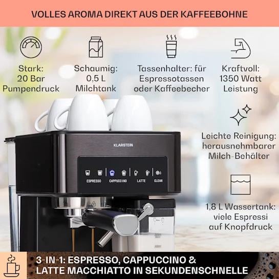 Кофеварка KLARSTEIN Arabica Comfort 1350 W 20 бар (10041523) - фото 5