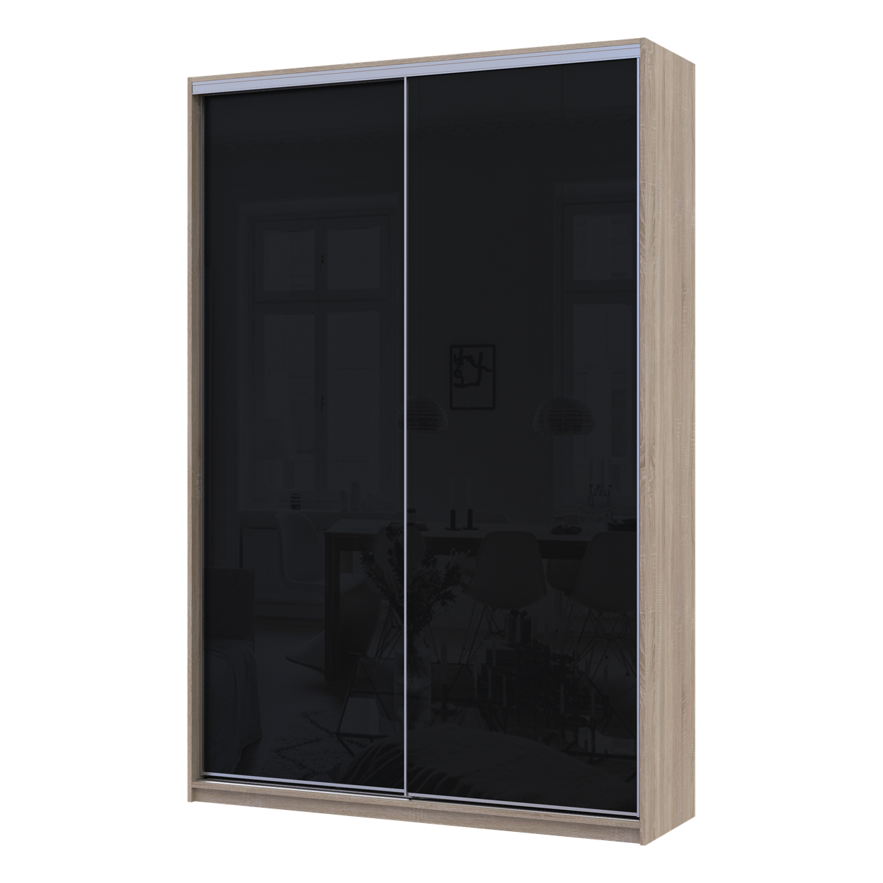 Шафа-купе Сіті Лайт Слім 150х45х225 см Дуб сонома з чорним склом (44900315)