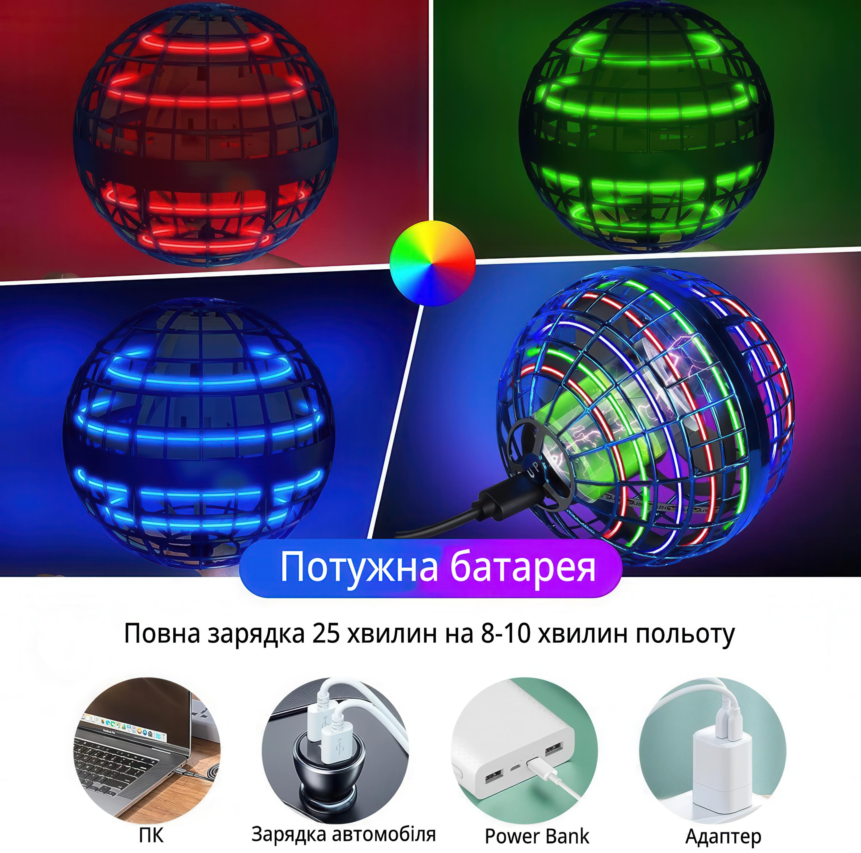 Шар-спиннер летающий с LED-подсветкой Flying Spinner Синий - фото 5