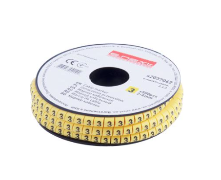 Маркер кабельный E.NEXT e.marker.stand.2.4.3 цифра 3 2-4 мм2 500 шт./рул. Желтый (s2037062)