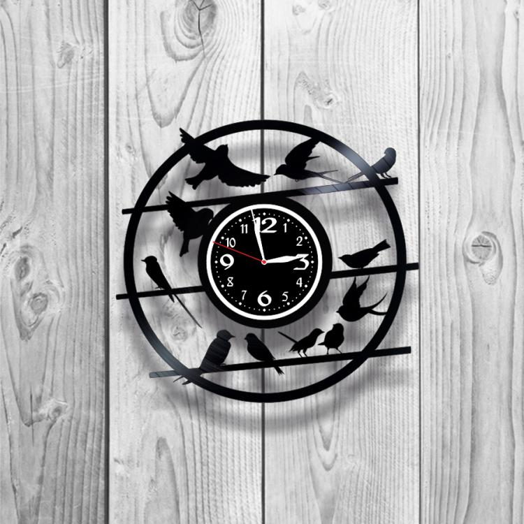 Часы настенные Птички 0154 из виниловой пластинки