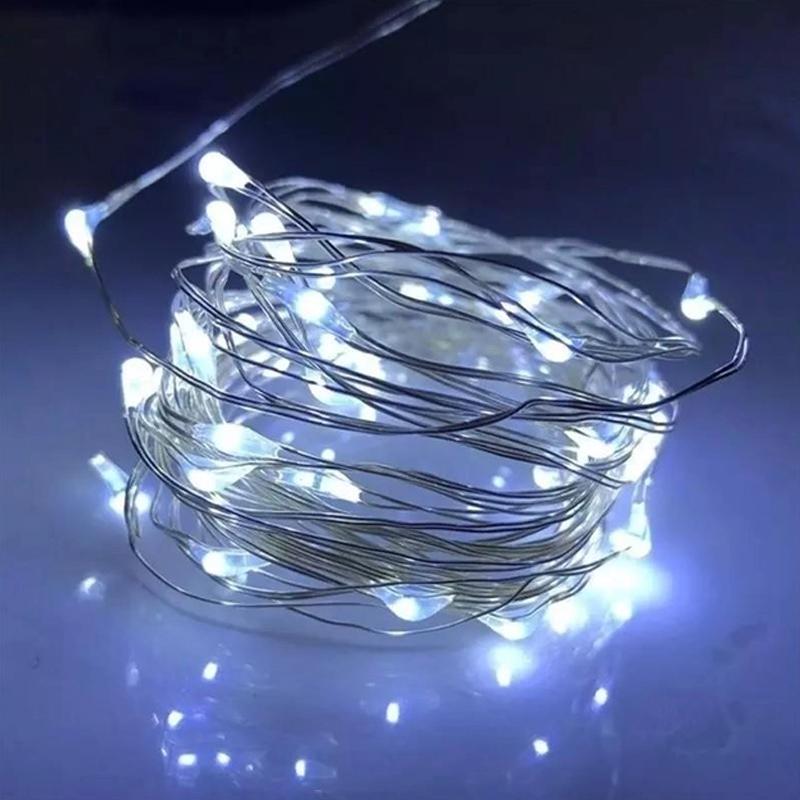 Гирлянда новогодняя 100 LED 10 м холодный белый 8 режимов с диммированием от USB и батареек с пультом ДУ (51494) Гирлянда новогодняя 100 LED 10 м холодный белый 8 режимов с диммированием от USB и батареек с пультом ДУ (51494)
