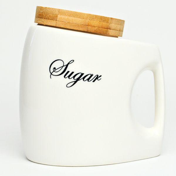 Банка для сахара BonaDi 1 л фарфоровая с бамбуковой крышкой White (945-387)