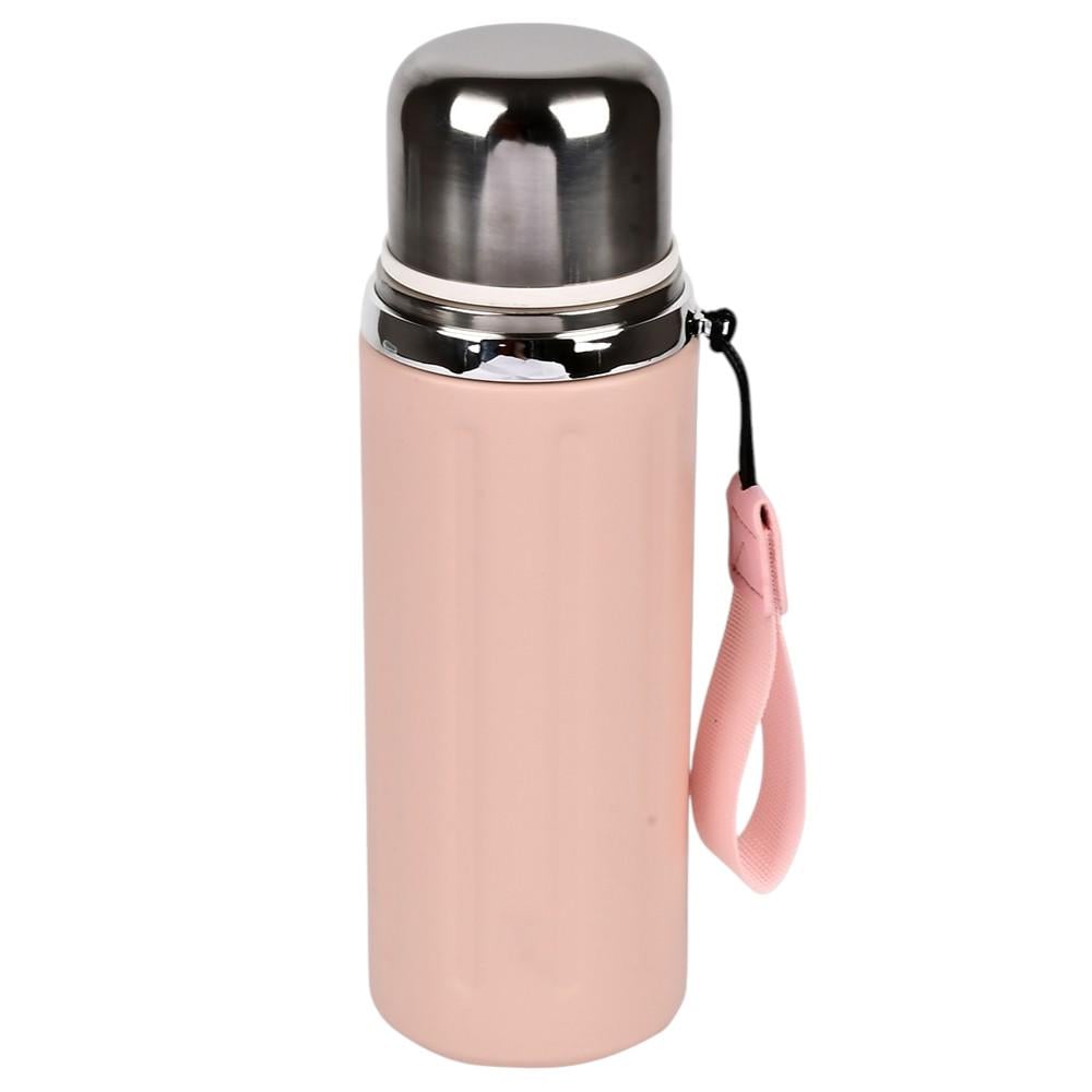 Термос с кнопочным дозатором и чашкой Stenson MT-5349-0.6 пластиковый с ручкой 600 мл Пудровый (87569007) - фото 1