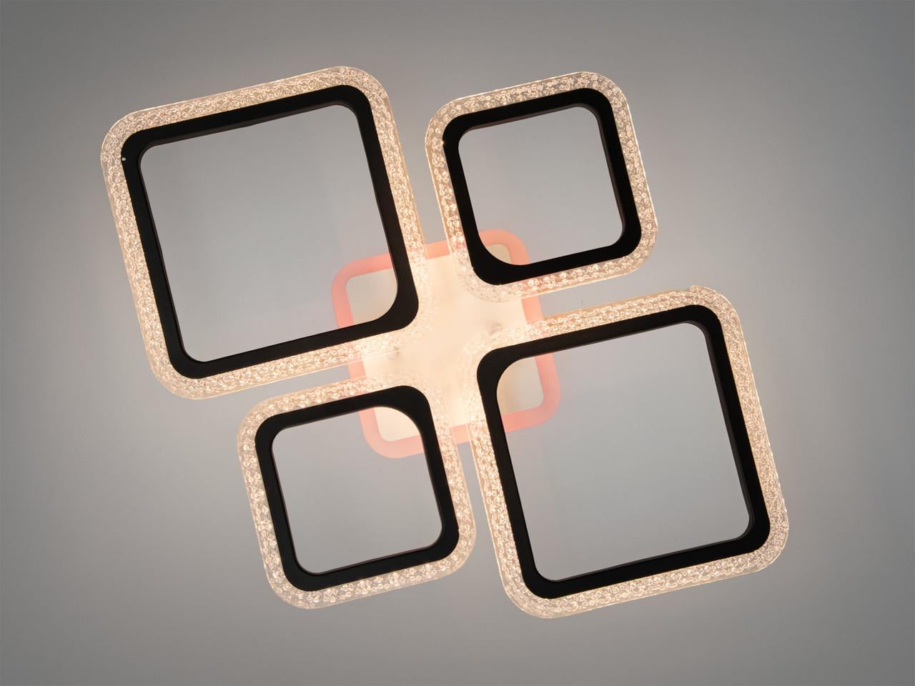 Люстра светодиодная 4 квадрата с димером и пультом Черный (A8170/2+2BK LED 3color dimmer)