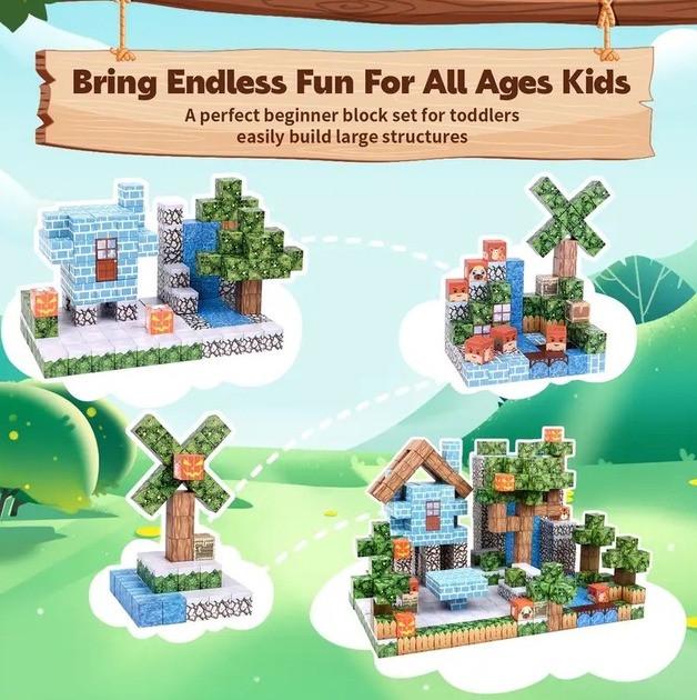 Конструктор магнітний Minecraft Будинок в саду з водоспадом 100 кубиків - фото 5 Конструктор магнітний Minecraft Будинок в саду з водоспадом 100 кубиків - фото 5