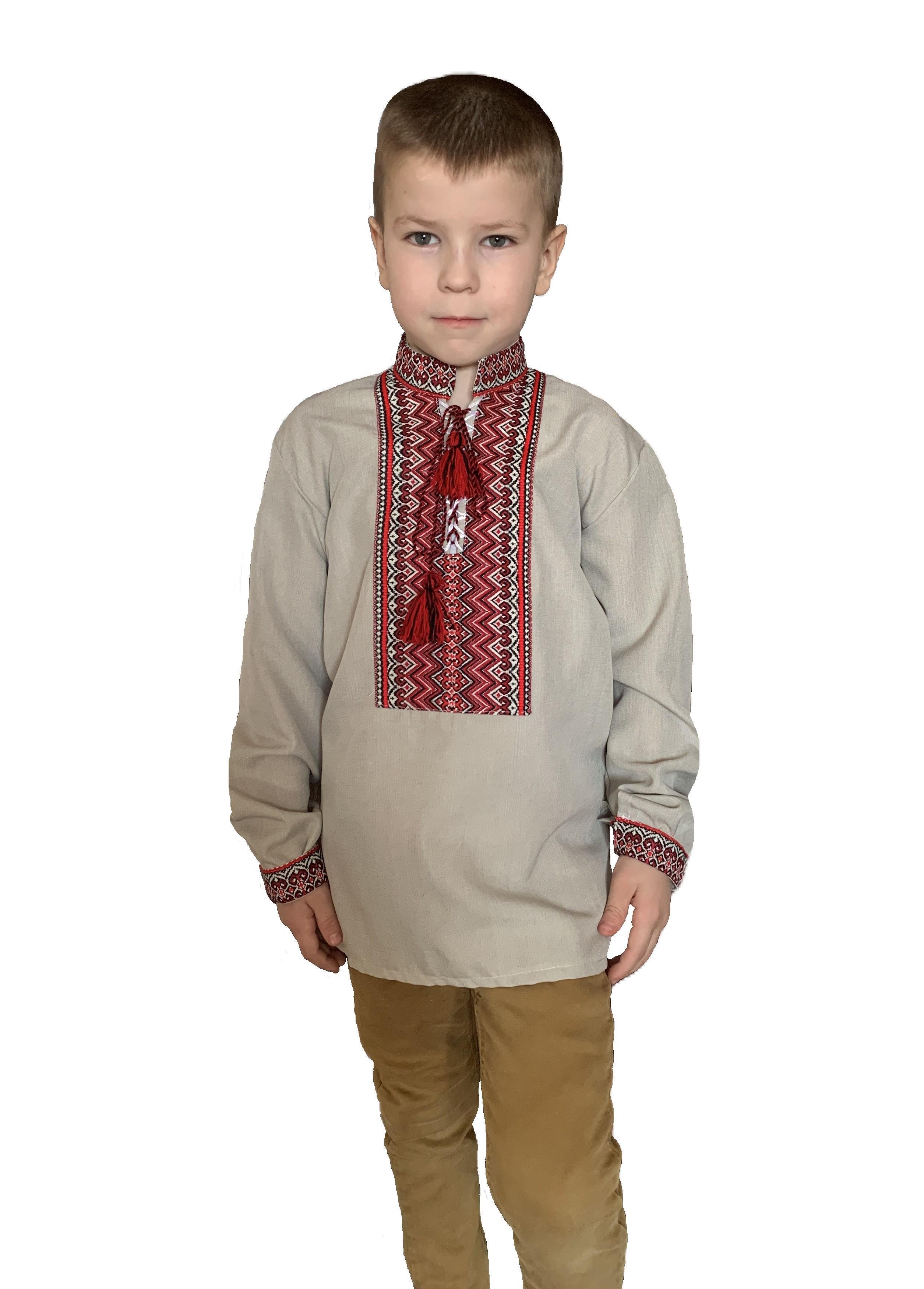 Вышиванка детская для мальчика с красным орнаментом 110 см Бежевый (25165718) Вышиванка детская для мальчика с красным орнаментом 110 см Бежевый (25165718)