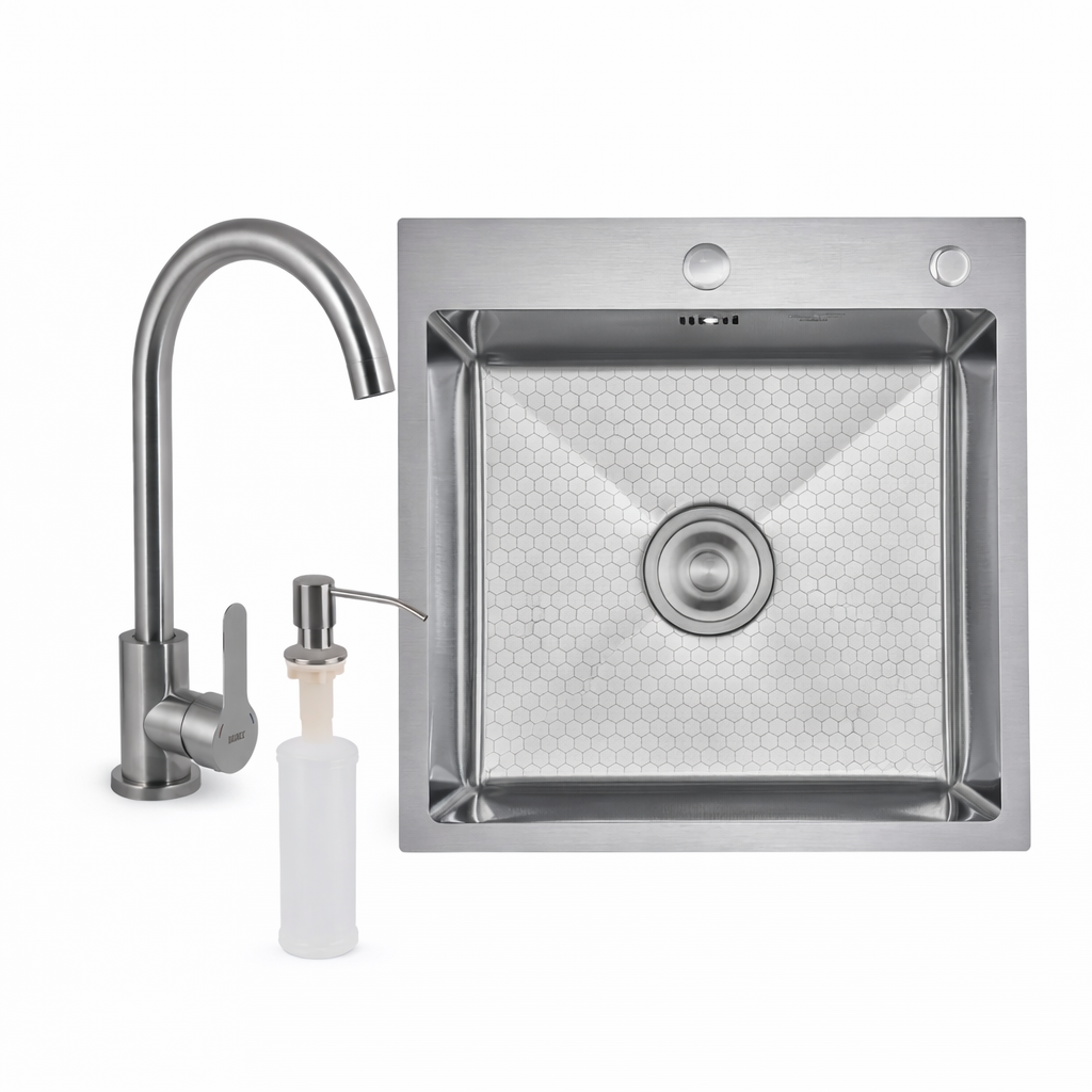 Мойка для кухни Lidz M5050MDNB Honeycomb с нано сотами с дозатором для мыла и смесителем Сатин (M5050MDNB) Мойка для кухни Lidz M5050MDNB Honeycomb с нано сотами с дозатором для мыла и смесителем Сатин (M5050MDNB)