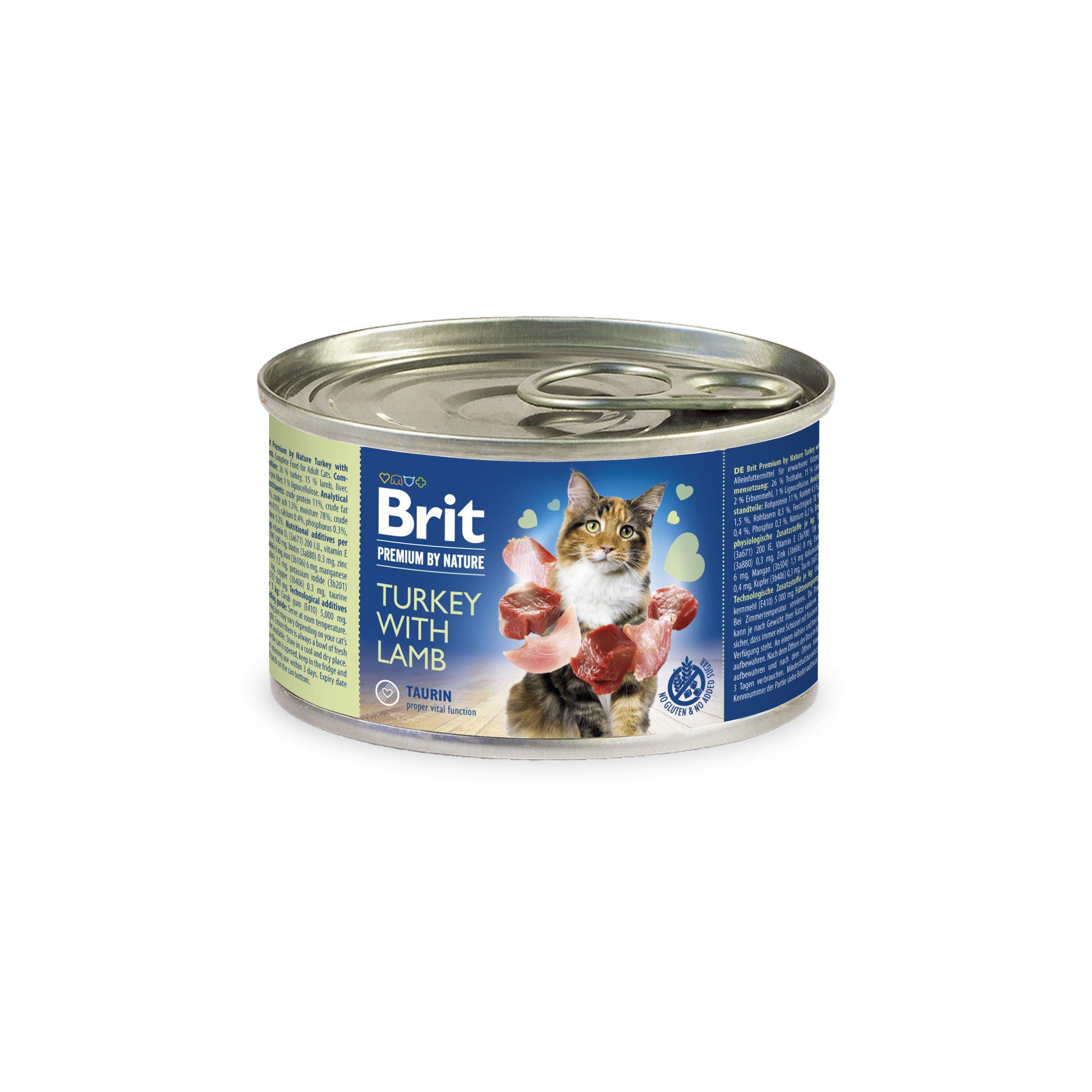 Корм влажный для кошек Brit Premium by Nature Turkey with Lamb с индейкой и ягненком 200 г (8595602545100/8595602545049)