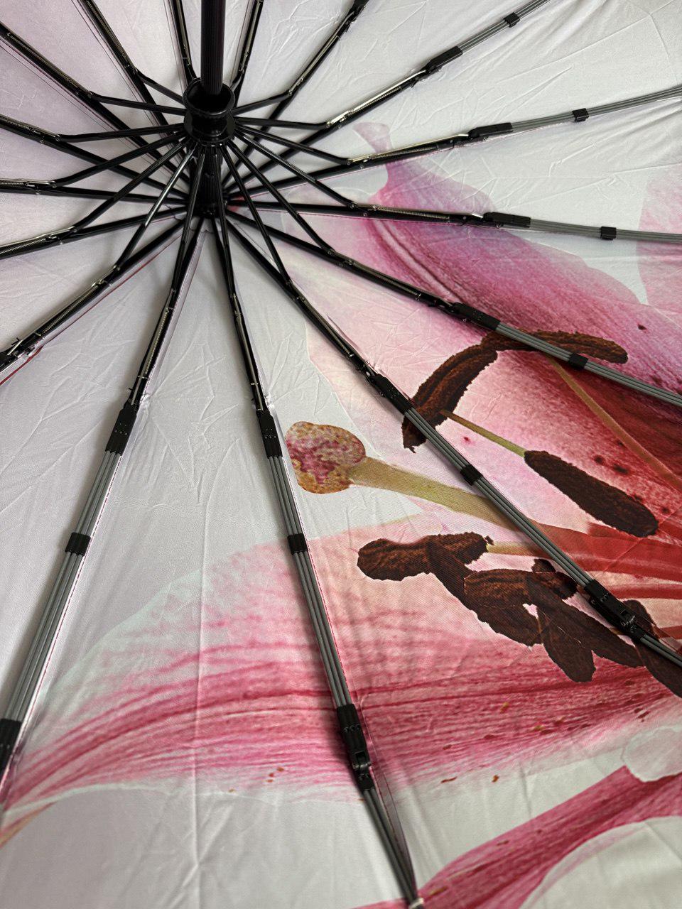 Парасолька-автомат жіноча Три Слона з квітами та однотонним куполом 16 спиць антивітер Червоний/Лілії (7569/1) - фото 7 Парасолька-автомат жіноча Три Слона з квітами та однотонним куполом 16 спиць антивітер Червоний/Лілії (7569/1) - фото 7