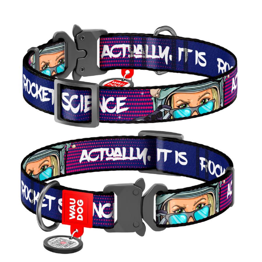 Ошейник для собак нейлоновый Waudog Nylon Космос. Ракетостроение с QR-паспортом L