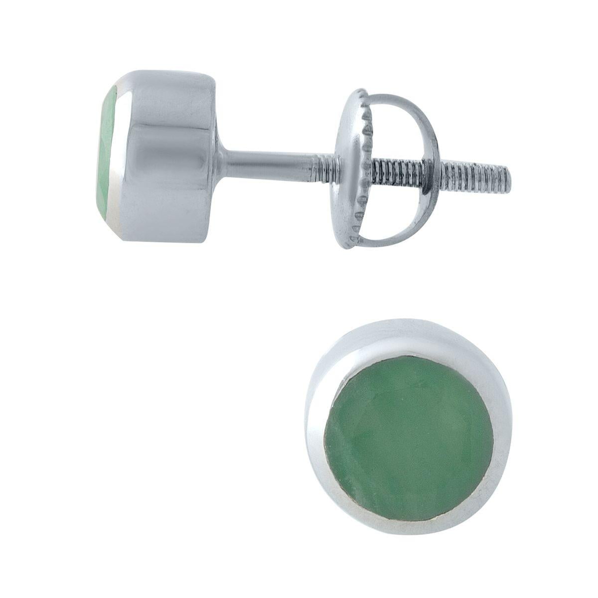 Серьги серебряные пусеты LoveR с натуральным изумрудом в лаконичной оправе