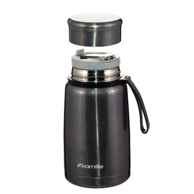 Термос харчовий Kamille KM-2148 із нержавіючої сталі 800 мл з ложкою та ремінцем Срібний (150-84-2148.1) - фото 2 Термос харчовий Kamille KM-2148 із нержавіючої сталі 800 мл з ложкою та ремінцем Срібний (150-84-2148.1) - фото 2