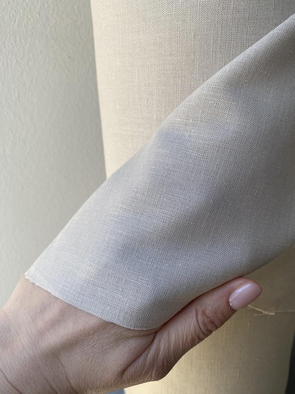 Ткань рубашечно-платьевая LINEN PLUS 56% льна и 44% хлопка 143 см 943/330 Бежевый - фото 7