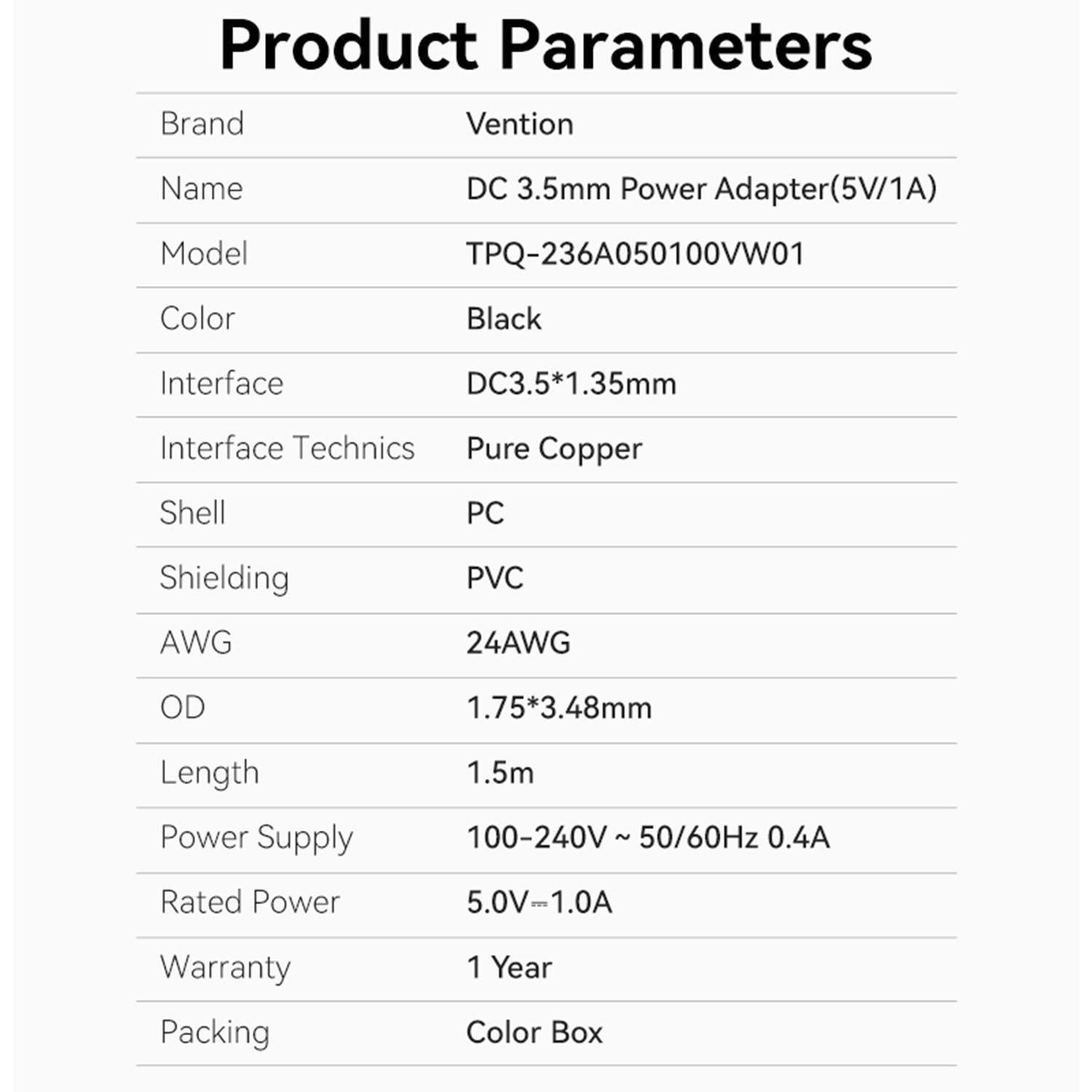 Блок питания Vention DC 3,5 мм х 1.35 мм 5W 5В/1А AC-DC Черный (TPQ-236A050100VW01) - фото 8