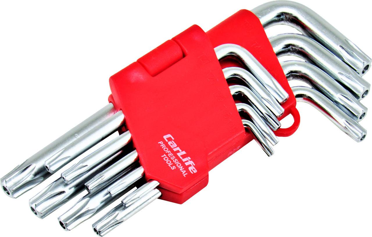 Набор звездочек Г-образных ключей Carlife TORX с отверстием Cr-V T10-T50 (WR2111)