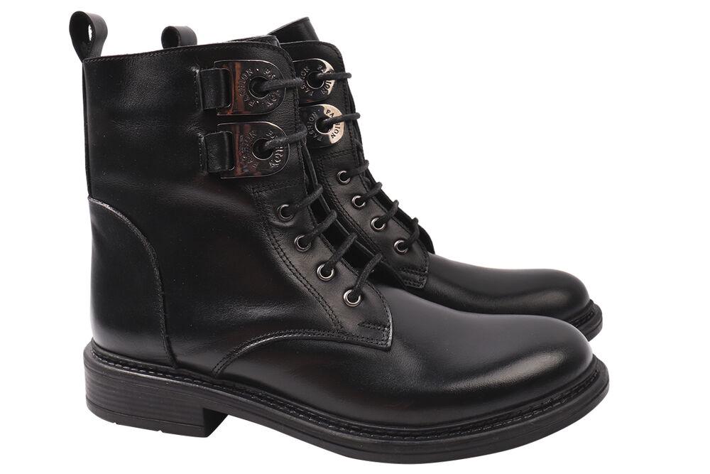 Ботинки женские Euromoda из кожи на низком ходу на шнуровке р. 38 Черный (454-20DHC)