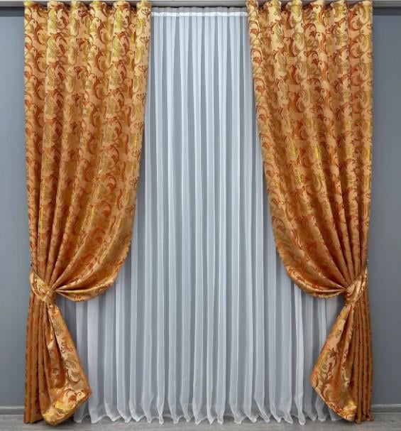 Тканина для штор жакард Завиток 1,45 м Помаранчевий/Золотистий (1646ш) - фото 5