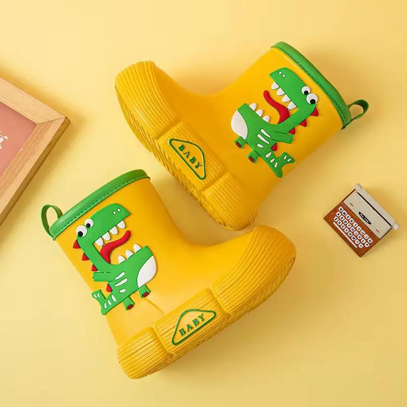 Сапоги детские для девочек с Динозавром резиновые водонепроницаемые р. 27 17,5 см Желтый (D-0002-1) - фото 3