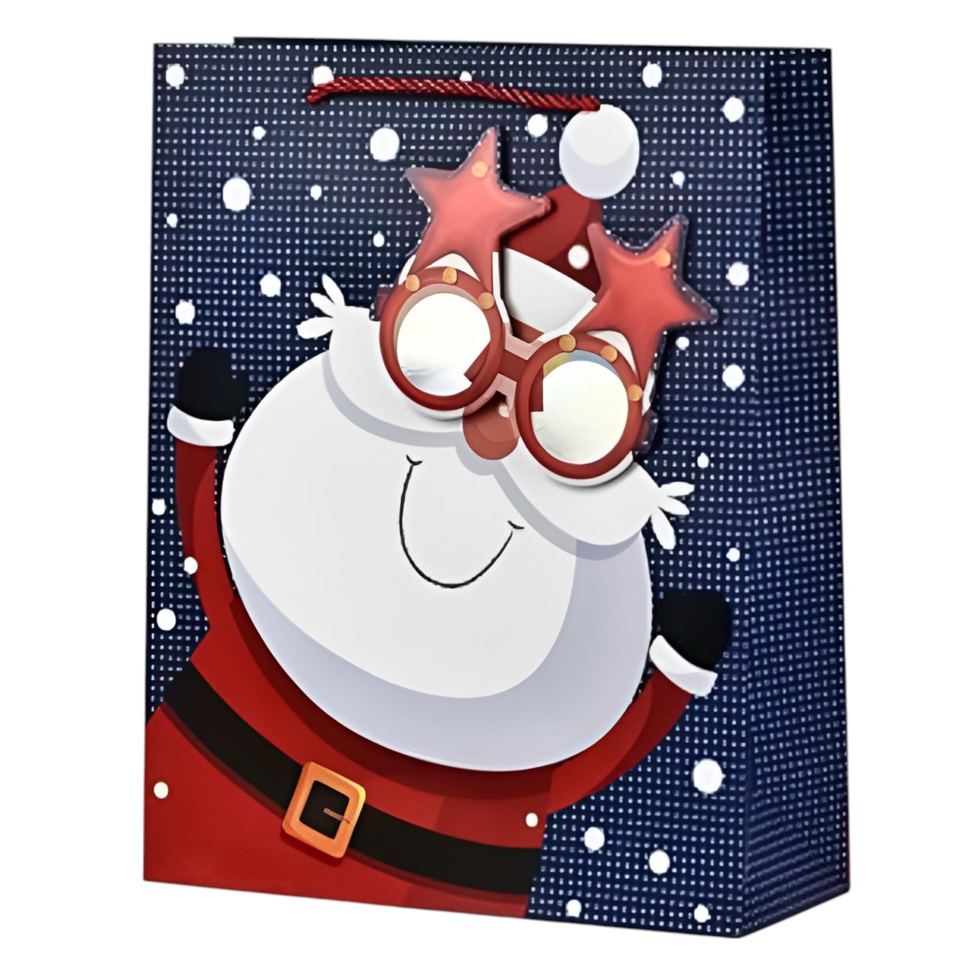 Подарочный пакет новогодний Cool Glasses 3D с ручками дизайн с сантой 31х42х12 см Синий (R32999-L)