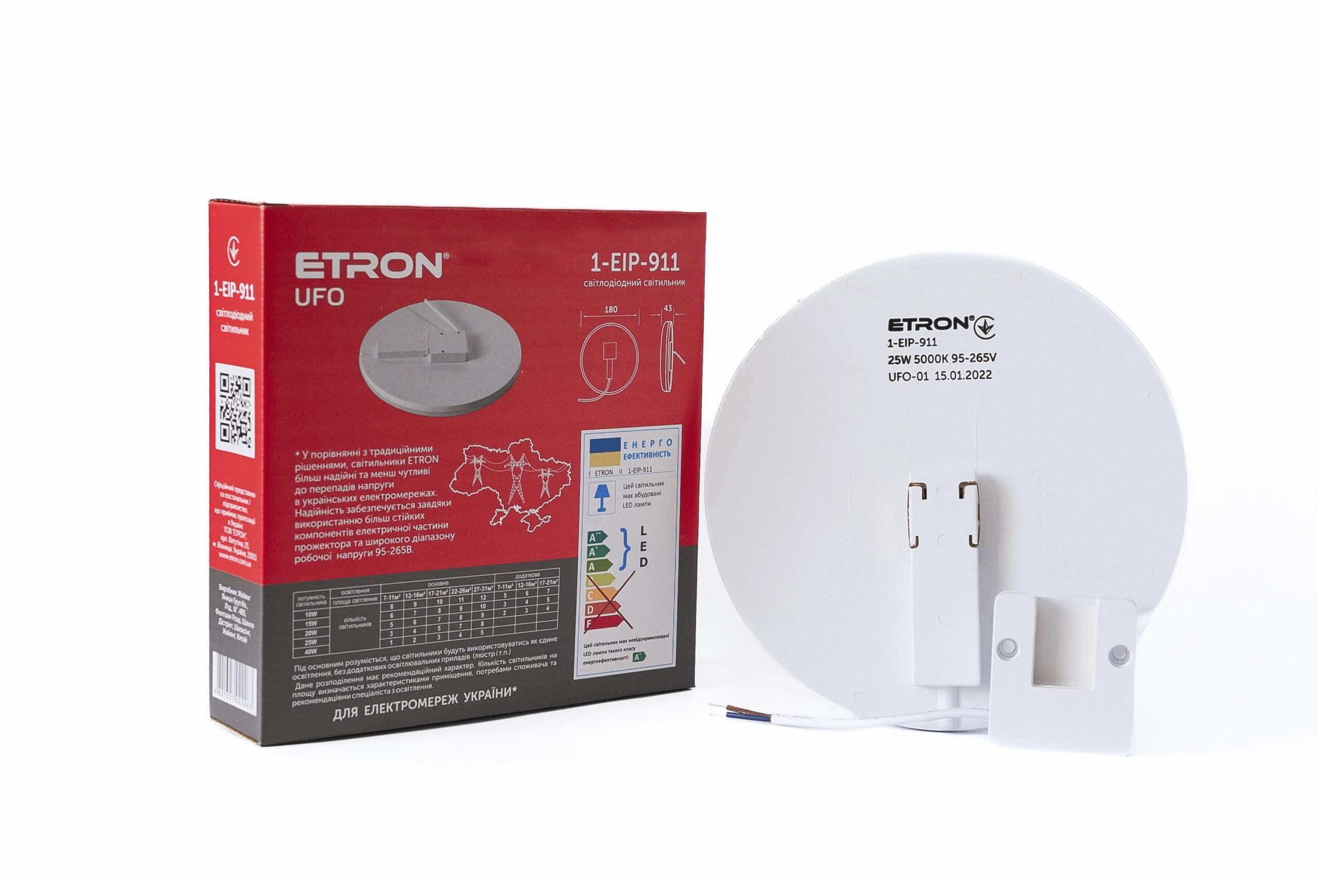 Світильник світлодіодний накладний ETRON 1-EIP-911 25W 5000К 95-265 V Білий - фото 2 Світильник світлодіодний накладний ETRON 1-EIP-911 25W 5000К 95-265 V Білий - фото 2