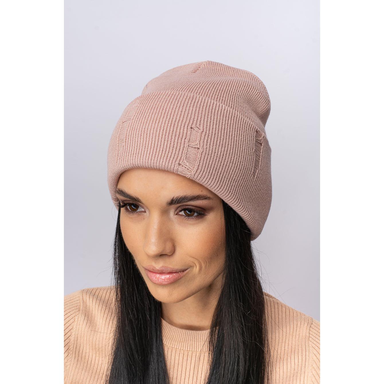 Шапка женская двойная шерстяная Leks Дранка one size Персик