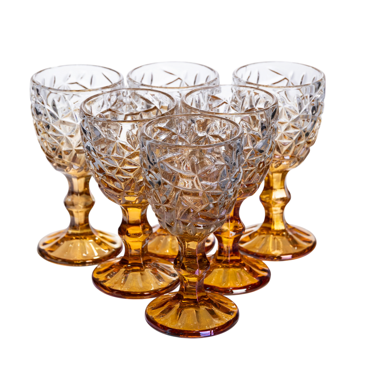 Набор бокалов хрустальных на ножке для крепких напитков Diamond Cut 6 шт. по 50 мл из хрустального стекла 10,5х5 см Золотистый янтарный (HP-19-194)
