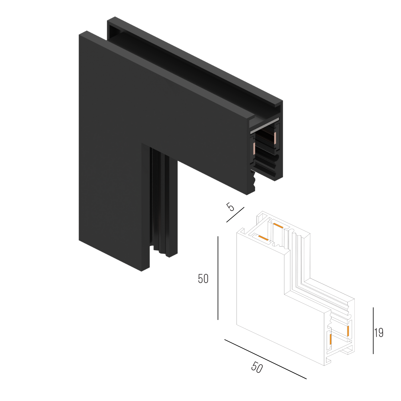 Соединитель угловой вертикальний для магнитного шинопровода накладного и подвесного MERALLI Черный (TRUN0V002) - фото 2 Соединитель угловой вертикальний для магнитного шинопровода накладного и подвесного MERALLI Черный (TRUN0V002) - фото 2
