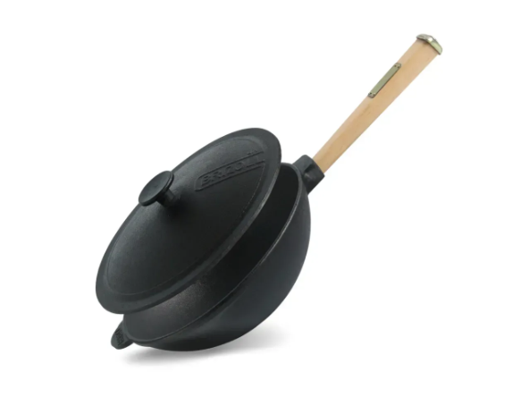 Сковорода чавунна Brizoll WOK з дерев'яною ручкою та чавунною кришкою 2,8 л (W26H-1)