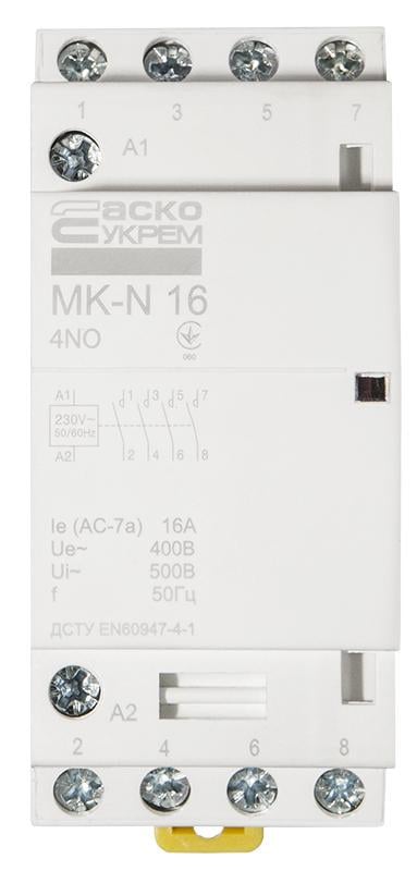 Контактор модульный АСКО MK-N 4P 16A 4NO (A0040030026) - фото 1 Контактор модульный АСКО MK-N 4P 16A 4NO (A0040030026) - фото 1