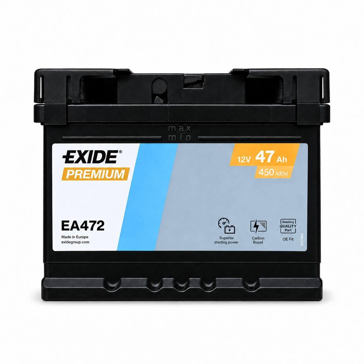 Акумулятор автомобільний EXIDE 47 Ah 450A R+ 12V низькобазовий (3205405279)