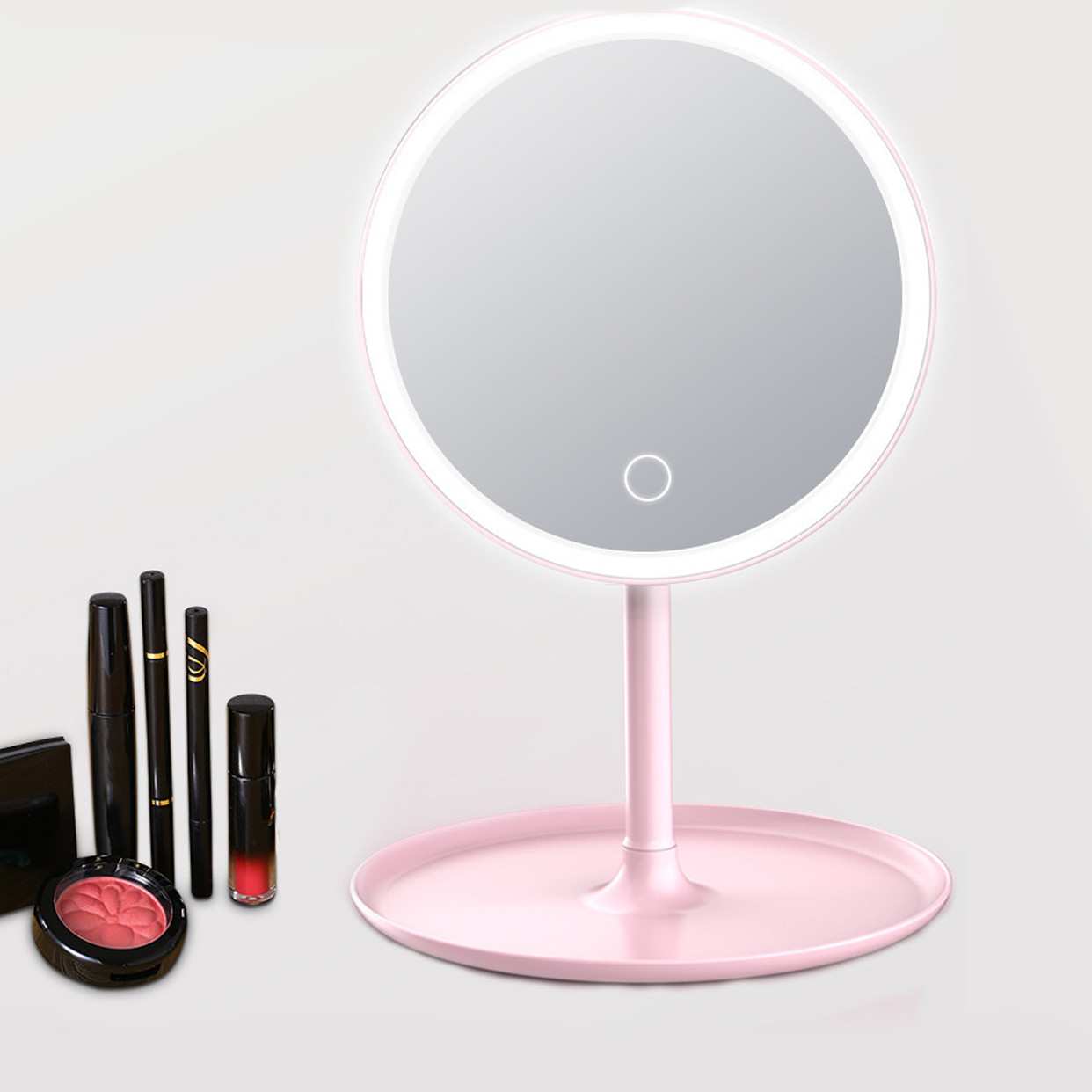 Зеркало косметическое LED mirror 1000 Розовый - фото 5