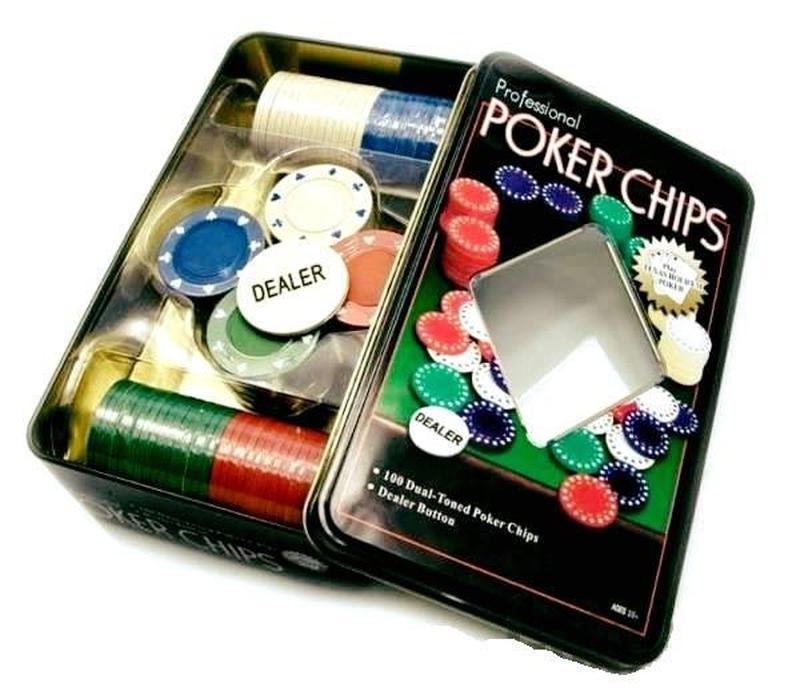 Набір для покеру Poker Chips на 100 фішок в металевому боксі - фото 1