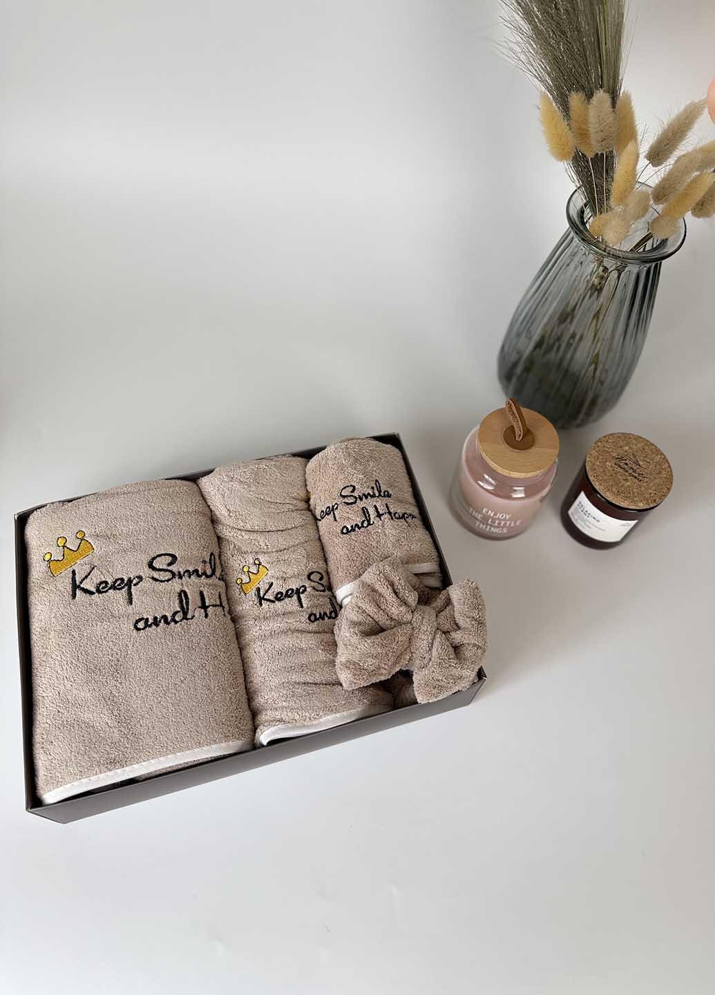 Подарочный набор полотенец из микрофибры Бежевый (53-1)