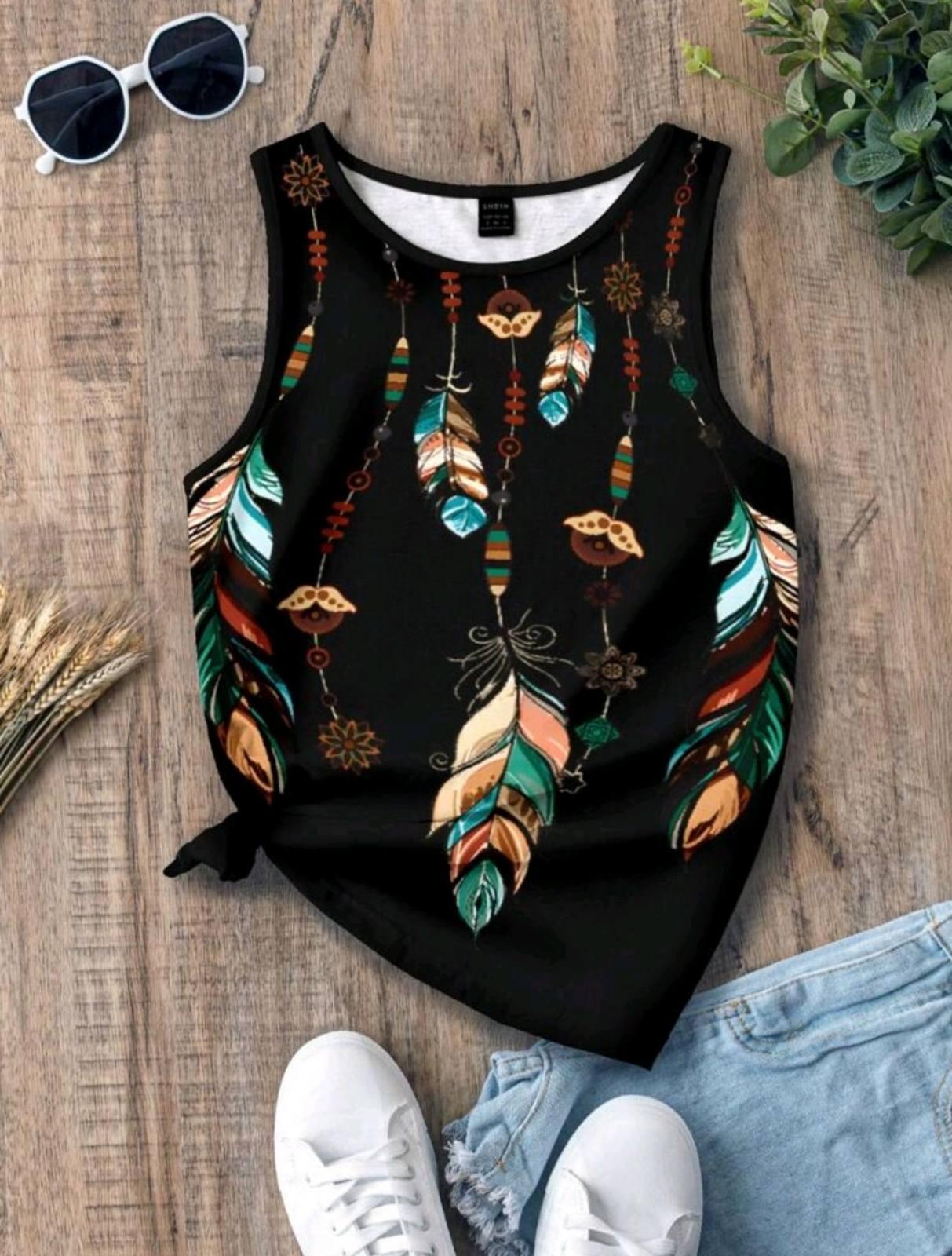 Майка женская Feathers с перьями S/M Черный/Разноцветный (27316214) - фото 2 Майка женская Feathers с перьями S/M Черный/Разноцветный (27316214) - фото 2