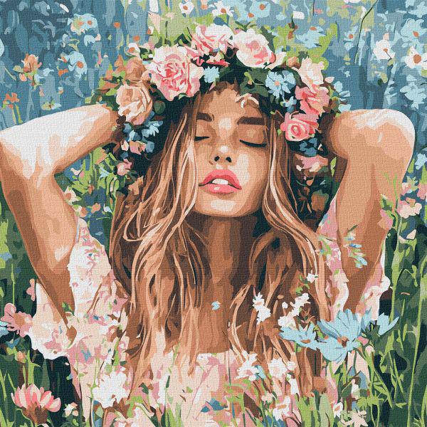 Картина по номерам Ideyka Девушка с веночком в поле 40x40 см (Id-KHO8581)