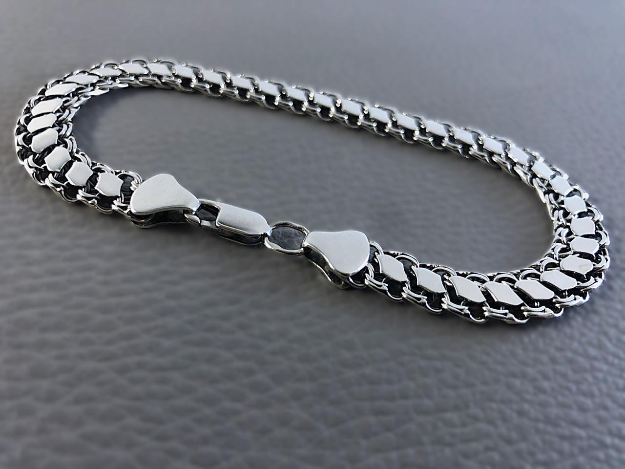 Браслет серебряный двойной Бисмарк с накладками р. 24